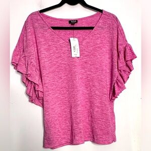 Pink short sleeve flutter sleeve top. NWT.  Women’s size Medium